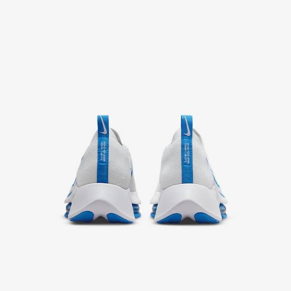 White / Platinum / Black / Blue Men's Nike Air Zoom Tempo NEXT% Road Running Shoes | NK843JNF