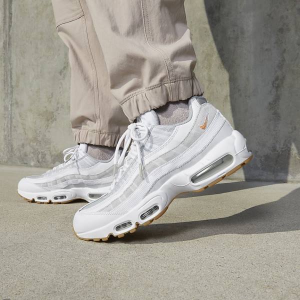 White / Platinum / Grey / Yellow Men's Nike Air Max 95 Sneakers | NK475FHP