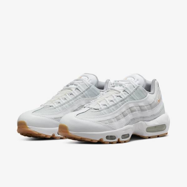 White / Platinum / Grey / Yellow Men's Nike Air Max 95 Sneakers | NK475FHP