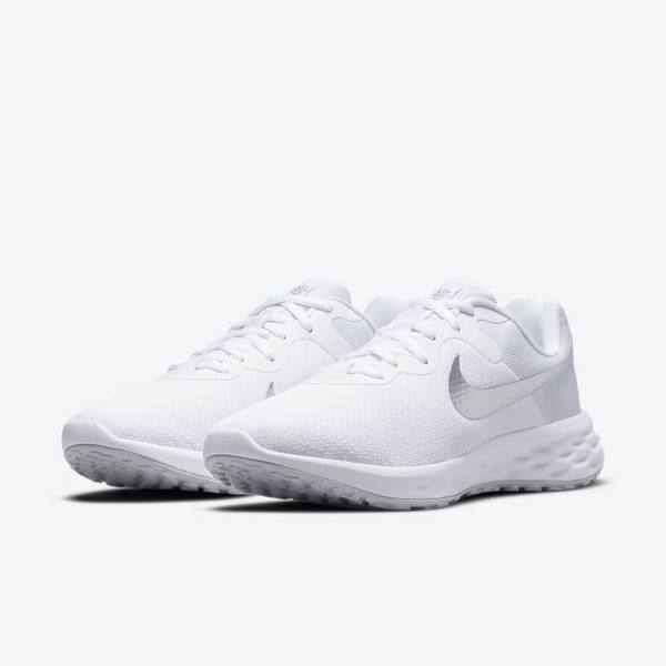 White / Platinum / Metal Silver Women's Nike Revolution 6 Next Nature Road Running Shoes | NK014HAP