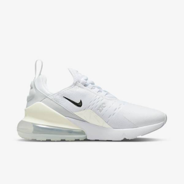 White / Platinum / Metal Silver Women's Nike Air Max 270 Sneakers | NK348CRT