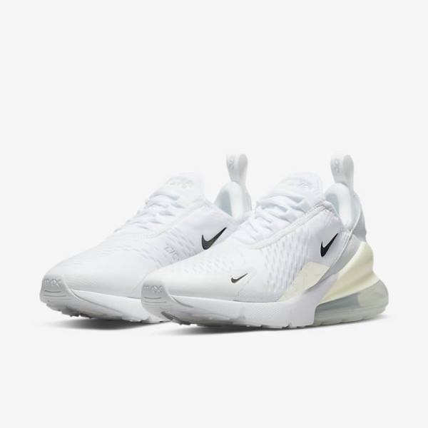 White / Platinum / Metal Silver Women's Nike Air Max 270 Sneakers | NK348CRT