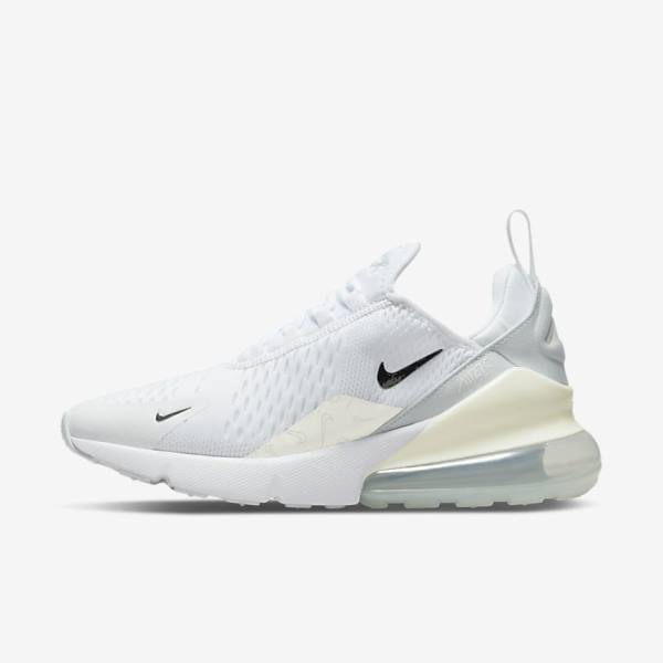 White / Platinum / Metal Silver Women\'s Nike Air Max 270 Sneakers | NK348CRT