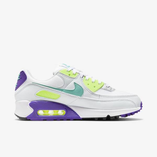 White / Platinum / Turquoise Women's Nike Air Max 90 Sneakers | NK148NYU