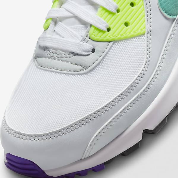 White / Platinum / Turquoise Women's Nike Air Max 90 Sneakers | NK148NYU