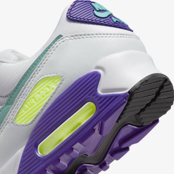 White / Platinum / Turquoise Women's Nike Air Max 90 Sneakers | NK148NYU