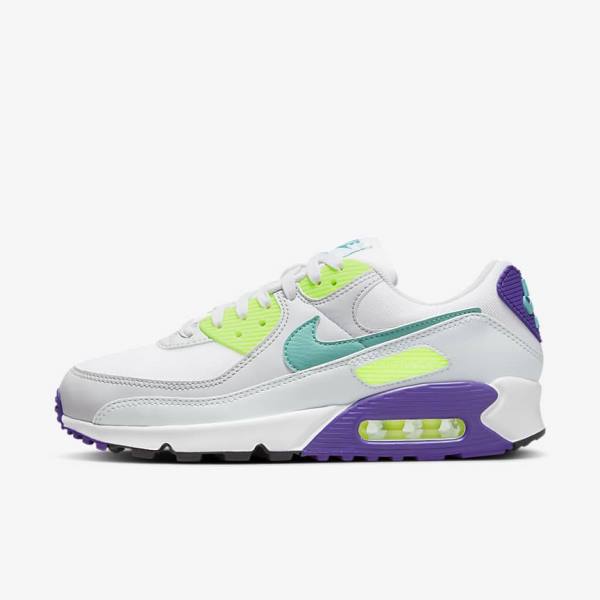 White / Platinum / Turquoise Women\'s Nike Air Max 90 Sneakers | NK148NYU