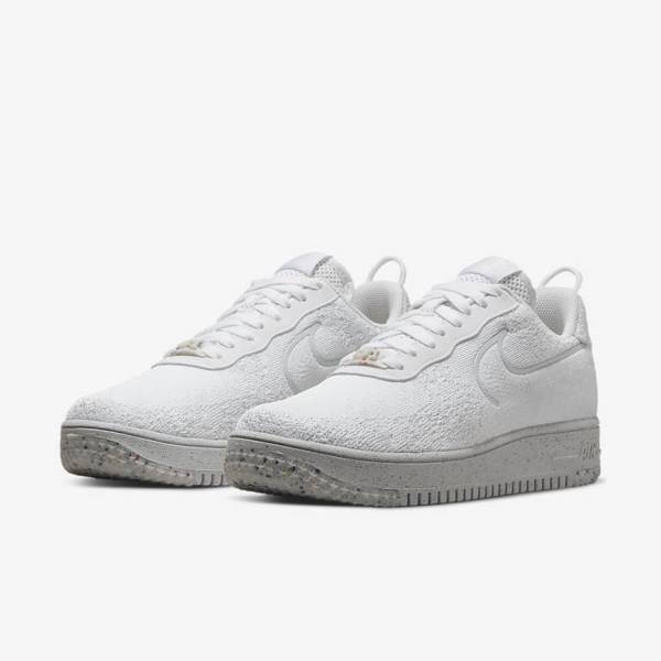 White / Platinum / White Men's Nike Air Force 1 Crater Flyknit Next Nature Sneakers | NK380KPZ