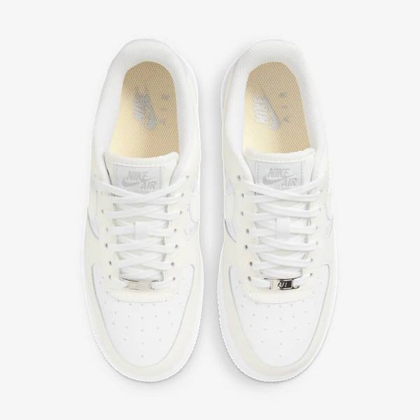 White / Platinum Women's Nike Air Force 1 07 Sneakers | NK768YAL