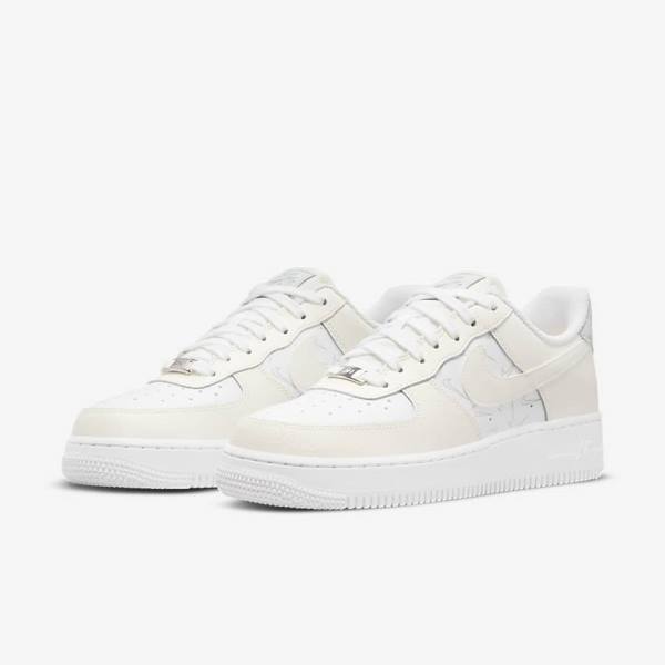 White / Platinum Women's Nike Air Force 1 07 Sneakers | NK768YAL