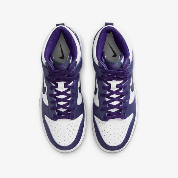 White / Purple / Navy Kids' Nike Dunk High Older Sneakers | NK564RJW