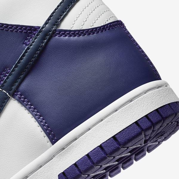 White / Purple / Navy Kids' Nike Dunk High Older Sneakers | NK564RJW