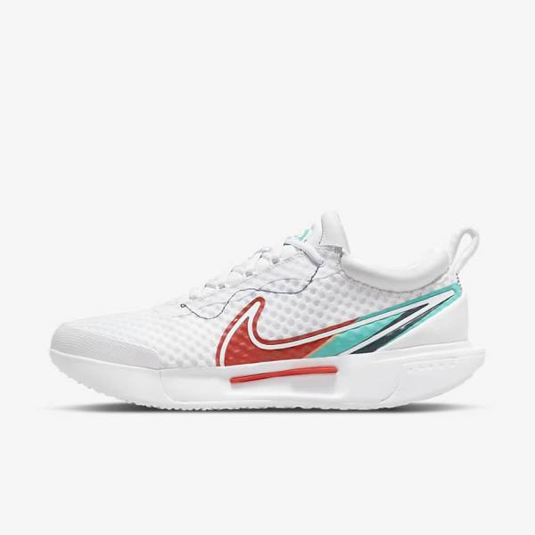 White / Red / Burgundy / Turquoise Men\'s Nike NikeCourt Zoom Pro Hard Court Tennis Shoes | NK859BTG