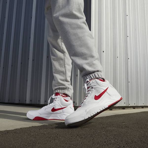 White / Red Men's Nike Air Flight Lite Mid Sneakers | NK346ZWB