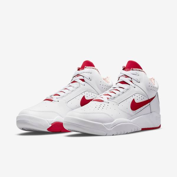 White / Red Men's Nike Air Flight Lite Mid Sneakers | NK346ZWB