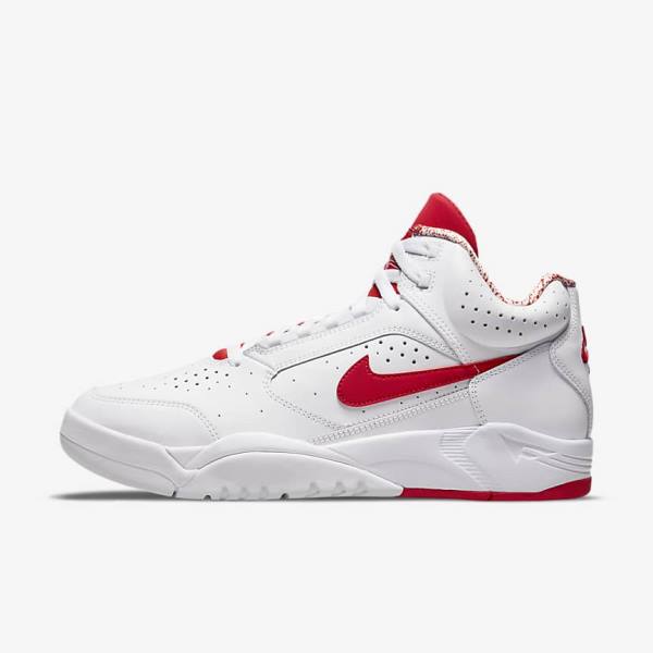 White / Red Men\'s Nike Air Flight Lite Mid Sneakers | NK346ZWB