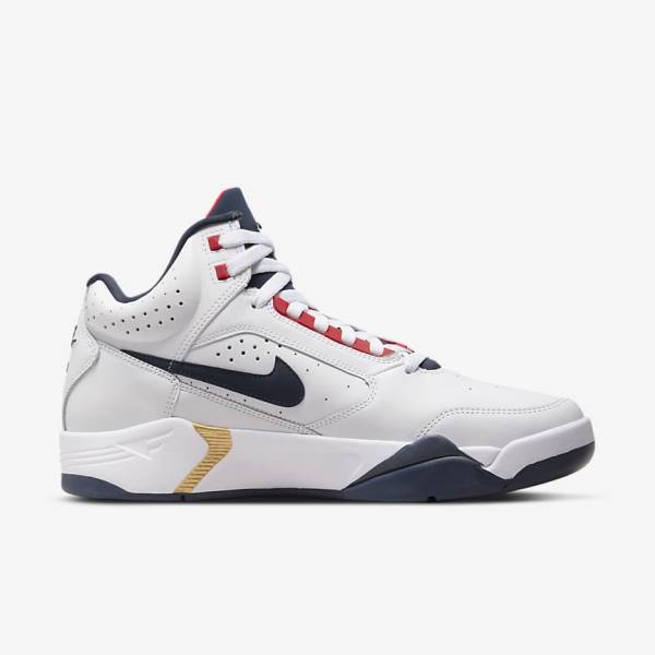 White / Red / Metal Gold / Navy Men's Nike Air Flight Lite Mid Sneakers | NK641JTY