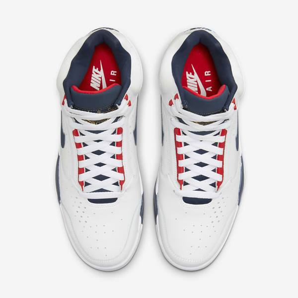 White / Red / Metal Gold / Navy Men's Nike Air Flight Lite Mid Sneakers | NK641JTY