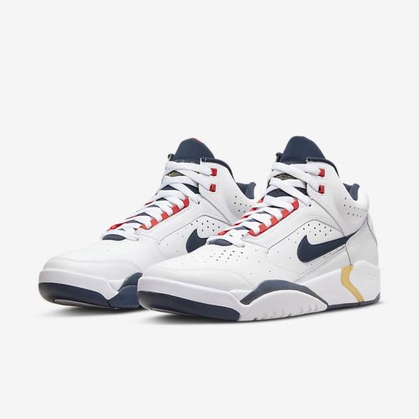 White / Red / Metal Gold / Navy Men's Nike Air Flight Lite Mid Sneakers | NK641JTY