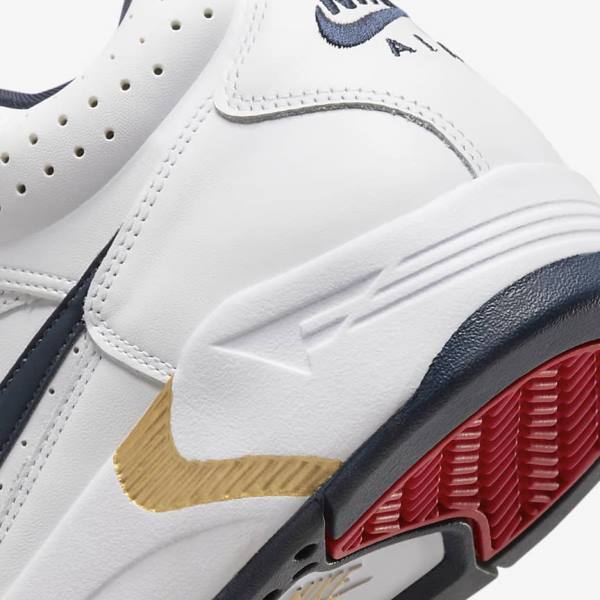 White / Red / Metal Gold / Navy Men's Nike Air Flight Lite Mid Sneakers | NK641JTY