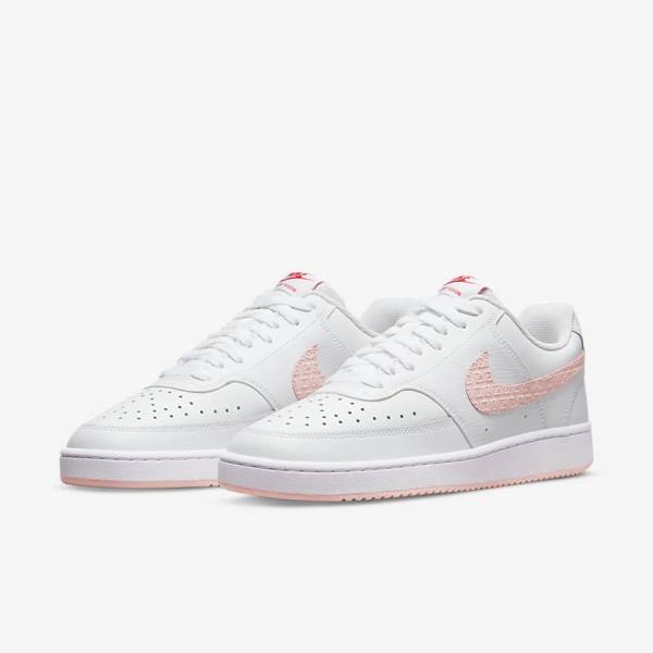 White / Red Women's Nike Court Vision LO Sneakers | NK590FKD