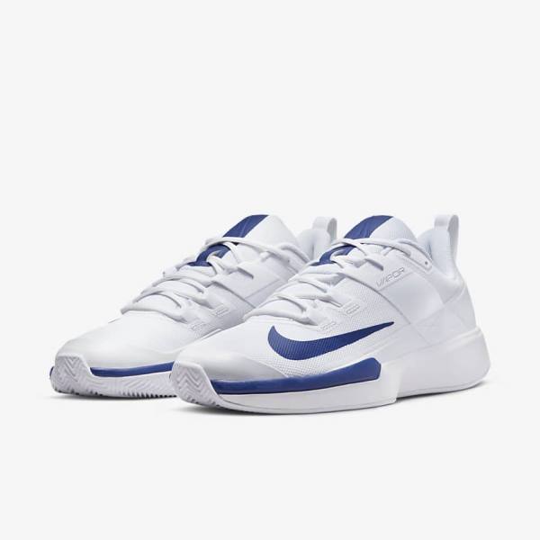 White / Royal Blue Men's Nike NikeCourt Vapor Lite Clay Court Tennis Shoes | NK901QBA