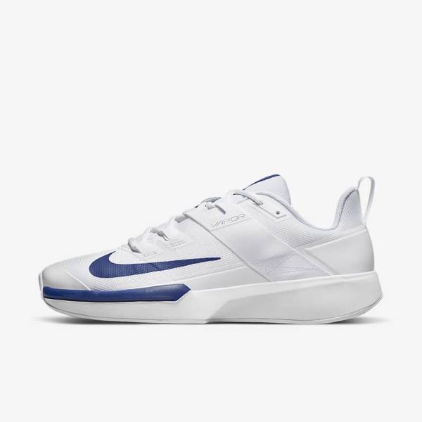 White / Royal Blue Men\'s Nike NikeCourt Vapor Lite Clay Court Tennis Shoes | NK901QBA