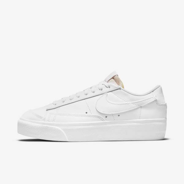 White Women\'s Nike Blazer Low Platform Sneakers | NK483HCN