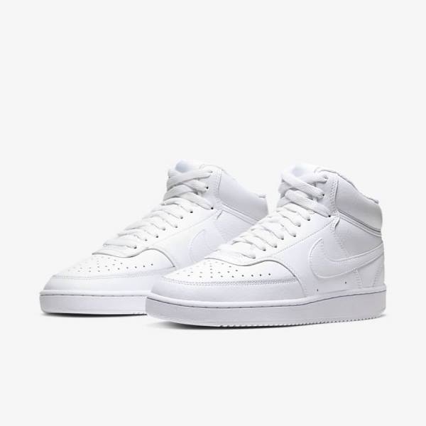 White Women's Nike Court Vision Mid Sneakers | NK172TPU