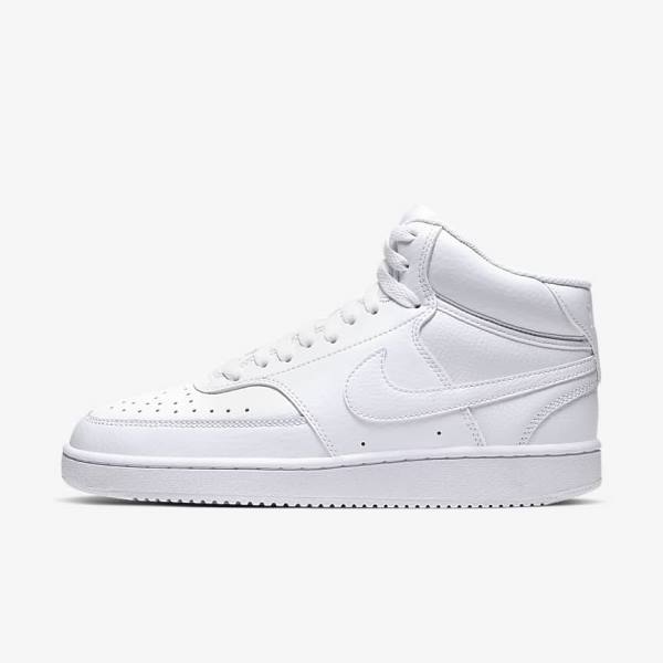 White Women\'s Nike Court Vision Mid Sneakers | NK172TPU