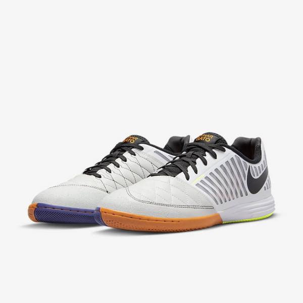 White / Yellow / Black Men's Nike Lunar Gato II IC Indoor Court Football Shoes | NK793MDS