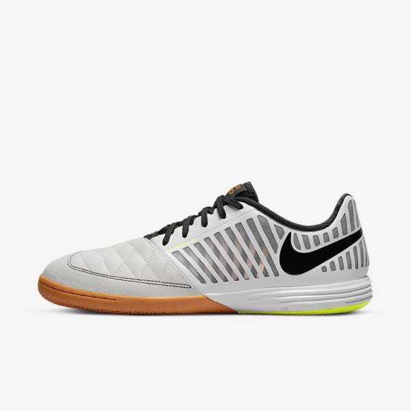 White / Yellow / Black Men\'s Nike Lunar Gato II IC Indoor Court Football Shoes | NK793MDS