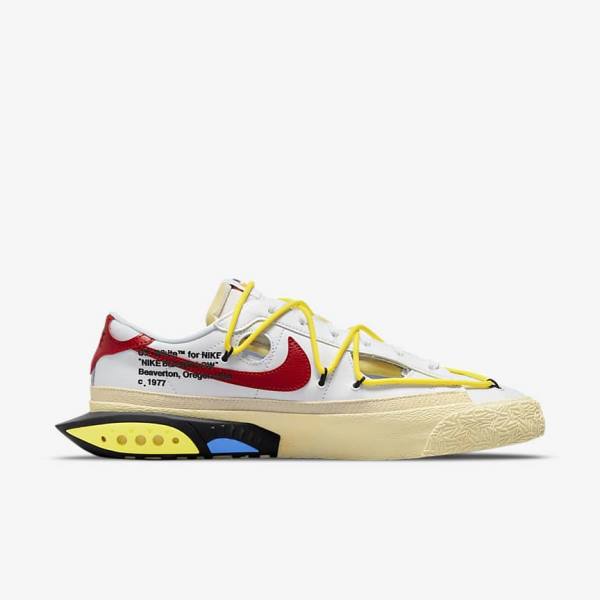 White / Yellow / Khaki / Red Men's Nike Blazer Low 77 x Off-White™ Sneakers | NK086PEW