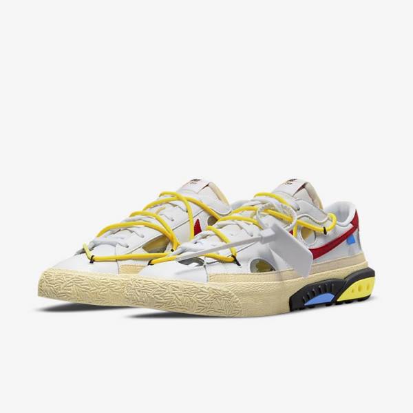 White / Yellow / Khaki / Red Men's Nike Blazer Low 77 x Off-White™ Sneakers | NK086PEW