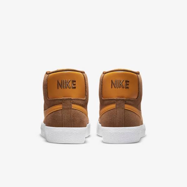 White / Yellow Men's Nike SB Zoom Blazer Mid Sneakers | NK125PNA