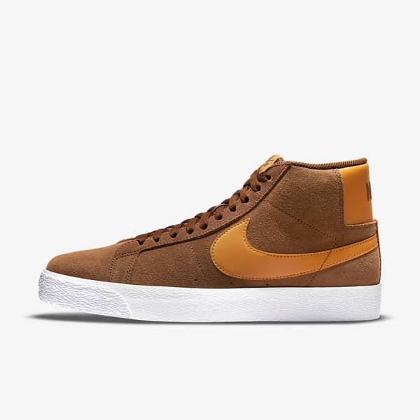 White / Yellow Men\'s Nike SB Zoom Blazer Mid Sneakers | NK125PNA