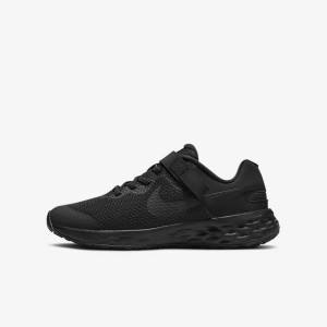 Black / Dark Grey Kids' Nike Revolution 6 FlyEase Older Easy On-Off Road Running Shoes | NK637ODR