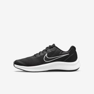 Black / Dark Grey Kids' Nike Star Runner 3 Older Road Running Shoes | NK179LAW