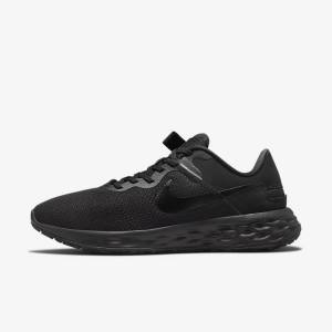 Black / Dark Grey Men's Nike Revolution 6 FlyEase Next Nature Easy-On-And-Off Road (Extra Wide) Running Shoes | NK289CJB