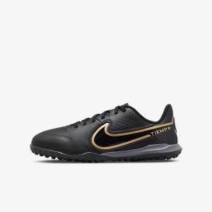 Black / Dark Grey / Metal Gold / Black Kids' Nike Jr. Tiempo Legend 9 Academy TF Older Turf Football Shoes | NK506EMQ