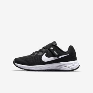 Black / Dark Grey / White Kids' Nike Revolution 6 FlyEase Older Easy On-Off Road Running Shoes | NK167QVJ