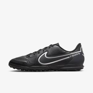 Black / Dark Grey Women's Nike Tiempo Legend 9 Club TF Turf Football Shoes | NK920COY