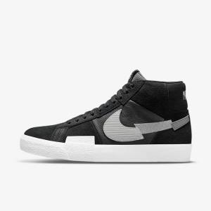 Black / Grey / White Men's Nike SB Zoom Blazer Mid Premium Skate Shoes | NK734SOB