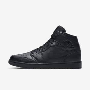 Black Men's Nike Air Jordan 1 Mid Jordan Shoes | NK538JXK