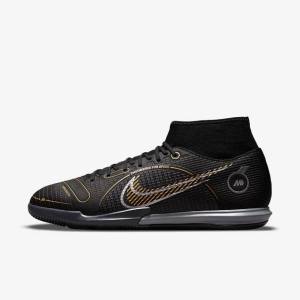 Black / Metal Silver / Grey / Metal Gold Men's Nike Mercurial Superfly 8 Academy IC Indoor-Court Football Shoes | NK280MFO