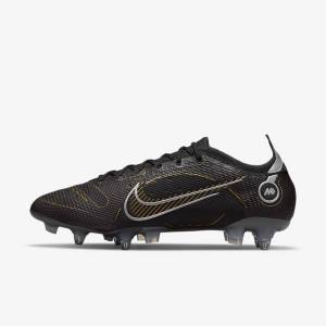 Black / Metal Silver / Grey / Metal Gold Women's Nike Mercurial Vapor 14 Elite SG-PRO Anti-Clog Traction Soft-Grounds Football Shoes | NK672LPJ