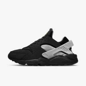 Black / Metal Silver / Silver / Green Men's Nike Air Huarache Sneakers | NK307KQE