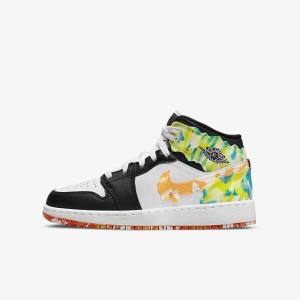 Black / Orange / White Kids' Nike Air Jordan 1 Mid SE Older Jordan Shoes | NK762YFV