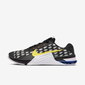 Black / White / Blue / Yellow Women's Nike Metcon 7 Training Shoes | NK150QWR