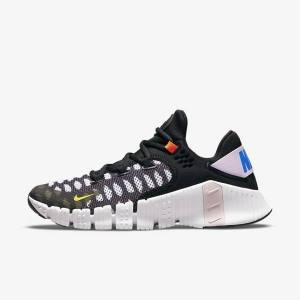 Black / White / Blue / Yellow Women's Nike Free Metcon 4 Training Shoes | NK530OLJ